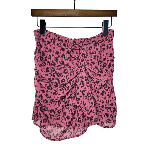 Allsaints Women’s 4 Rylie Roar Mini Skirt Animal Print Pink Ruched Zip NWD - Picture 1 of 8